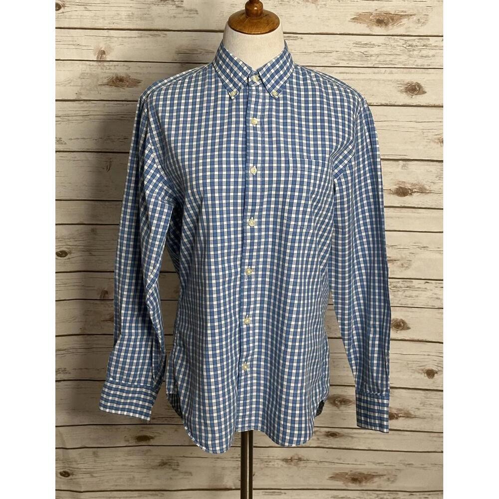J.Crew Tailored Fit blue/white plaid washed casual button-down shirt Size Medium